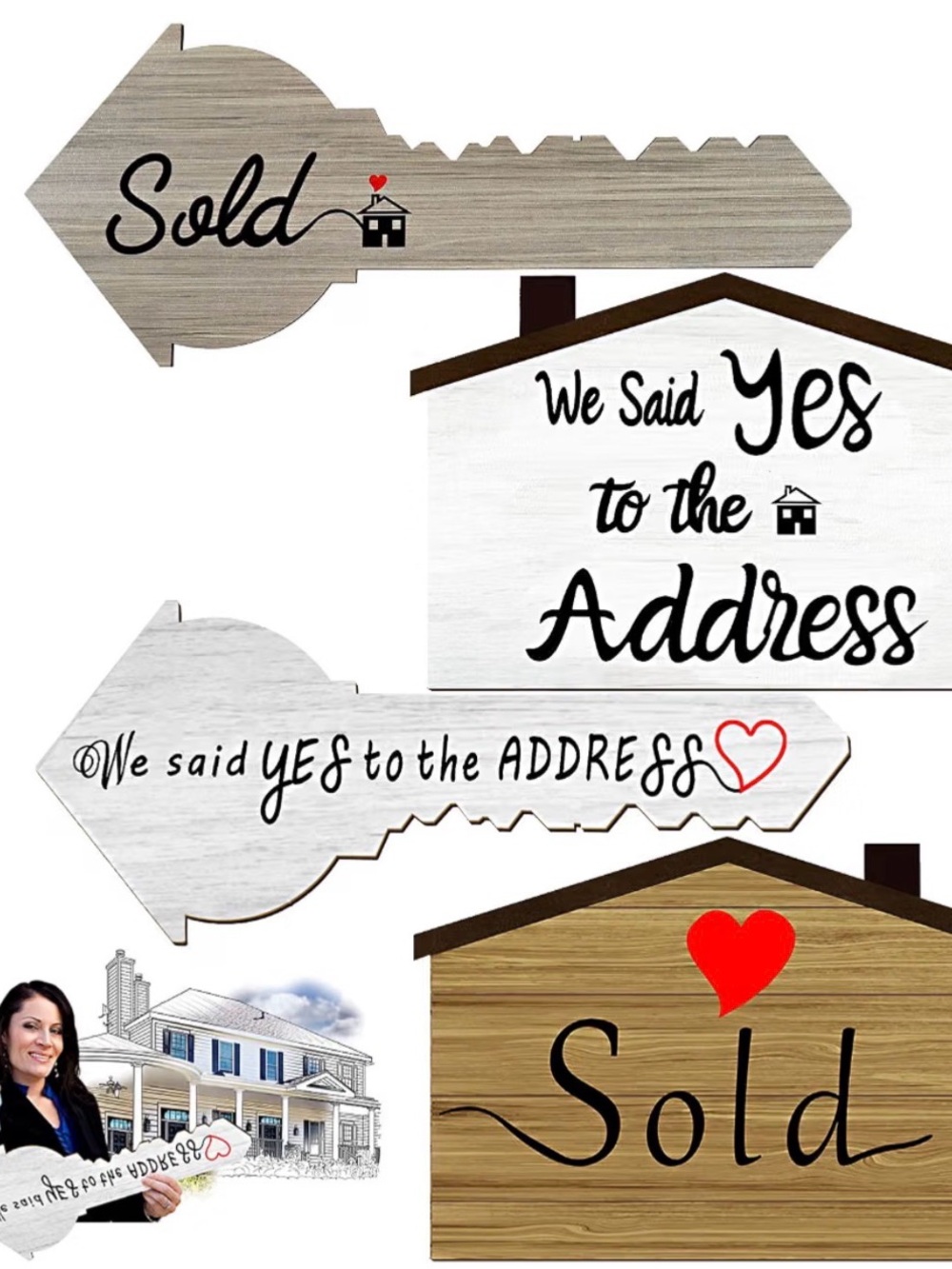 Wood-Tone "Sold" Heart Sign -